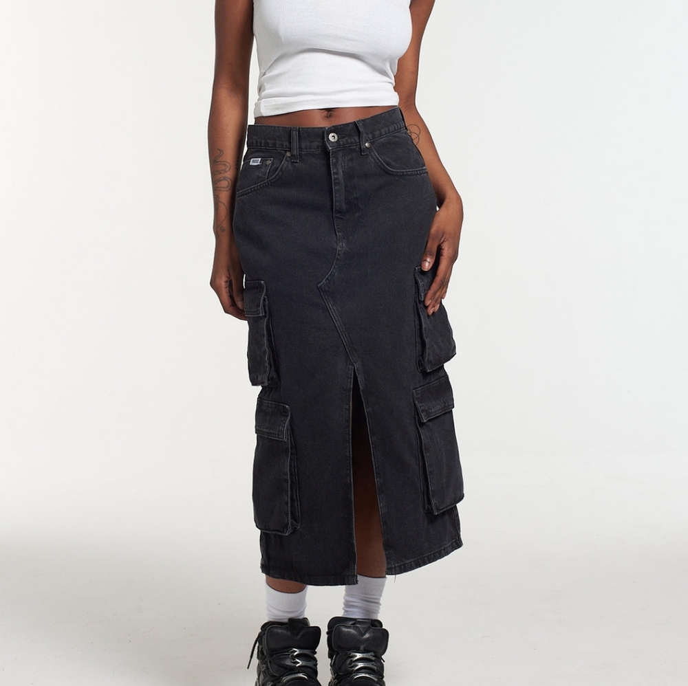Ragged Priest Soda Combat Cargo Skirt Denim Charcoal black XL, Free People